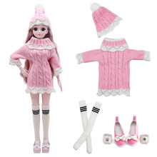 女孩玩具60厘米娃娃衣服公主婚纱换装毛线衣粉红裙加帽秋冬衣套装