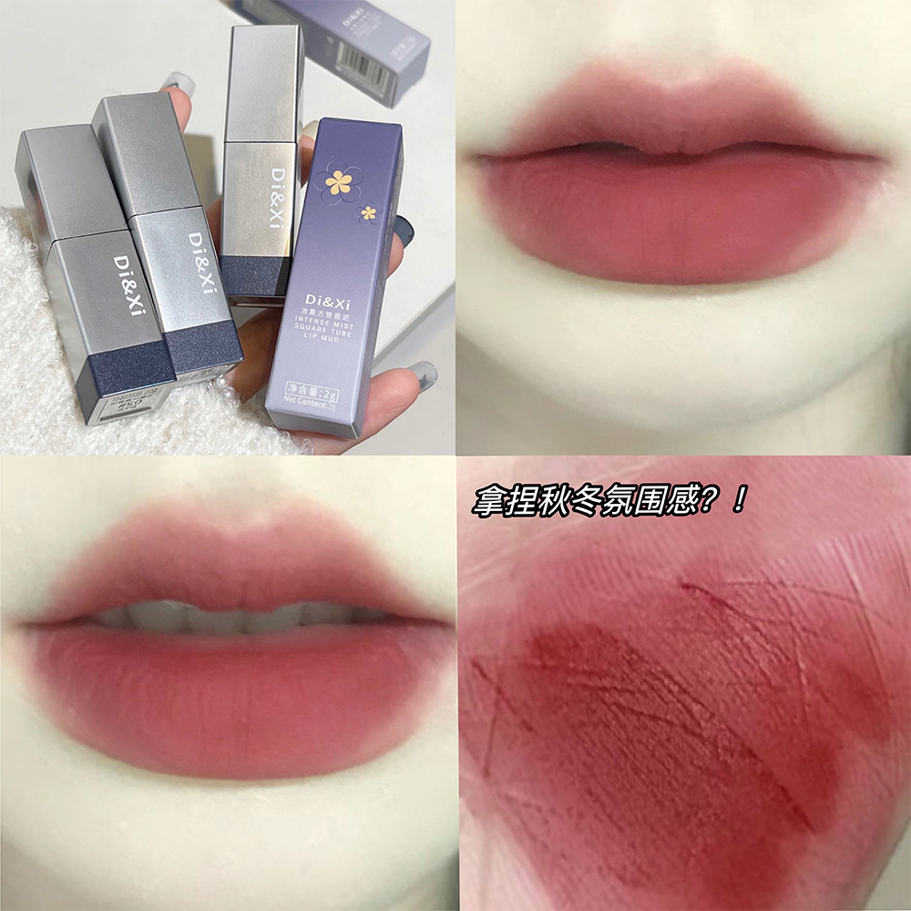 Di & Xi Thick Mist Velvet Lip Mud Matte White Square Tube Lipstick Color Lifting All-Match Cheap Makeup Cross-Border Wholesale