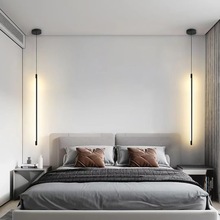 北欧极简主义全铜轻奢客厅卧室床头背景墙走廊LED创意长条小吊灯