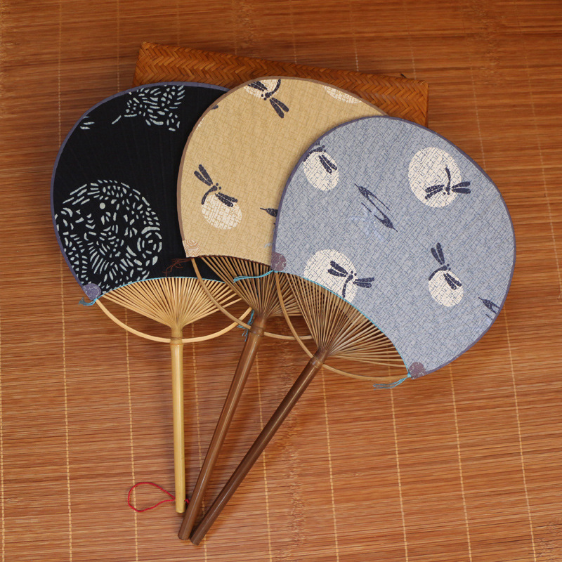日式布面竹蒲扇文艺团扇竹芭蕉扇夏季圆扇子老工艺古典纸扇
