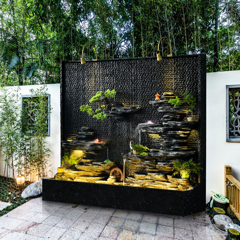 水幕墙流水墙喷泉庭院水景酒店装饰公司玄关前台招财屏风形象摆件