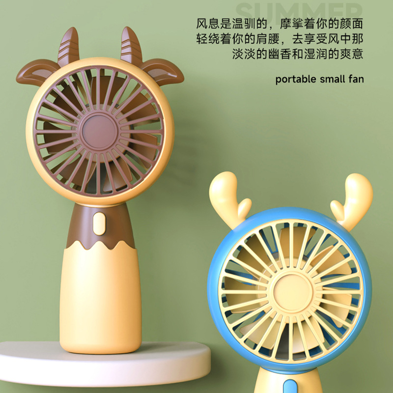 2023 New Rabbit Deer Cattle Mouse Small Handheld Fan USB Rechargeable Student Classroom Portable Electric Fan Community Group Purchase