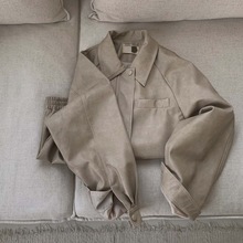 韩国INS博主穿搭推荐24春季新款甜酷皮衣长袖人造PU拉链翻领外套