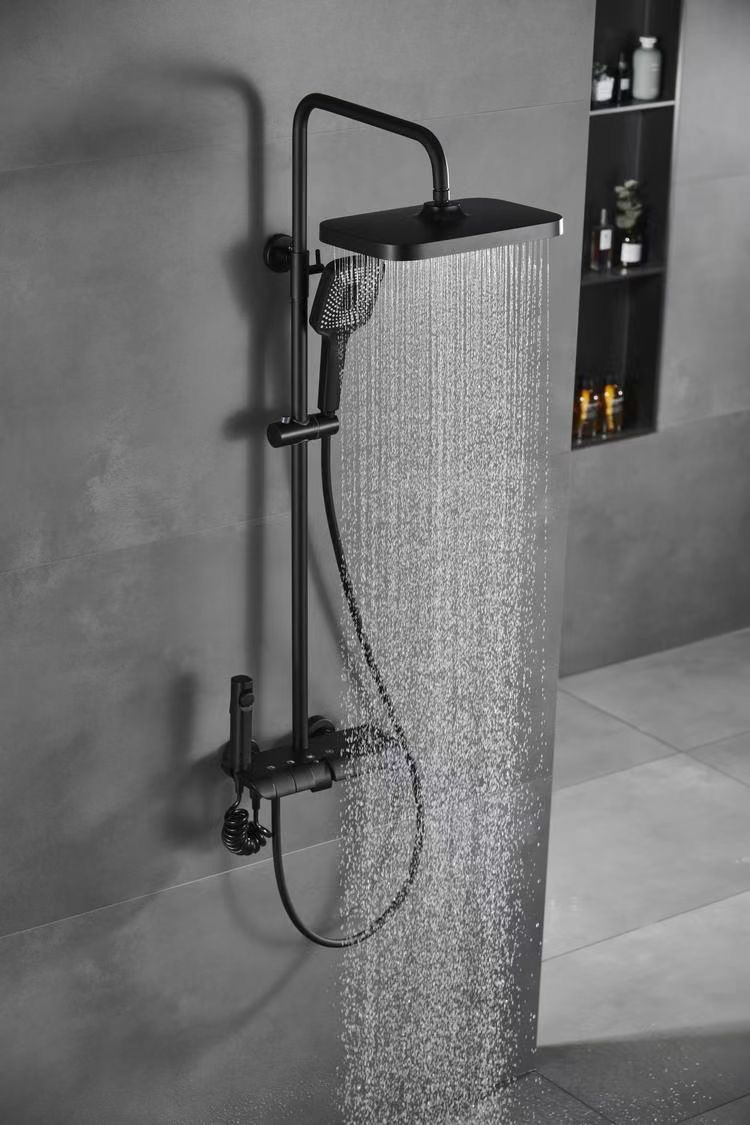 2022新款和谐号四档钢琴淋浴花洒套装枪灰色液态硅胶满天星