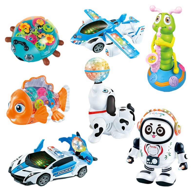 Saxophone Electric Toy Worm Universal Gear Fish Space Dancing Panda Open Door Police Car Pop and Tip Puppy Toy Car