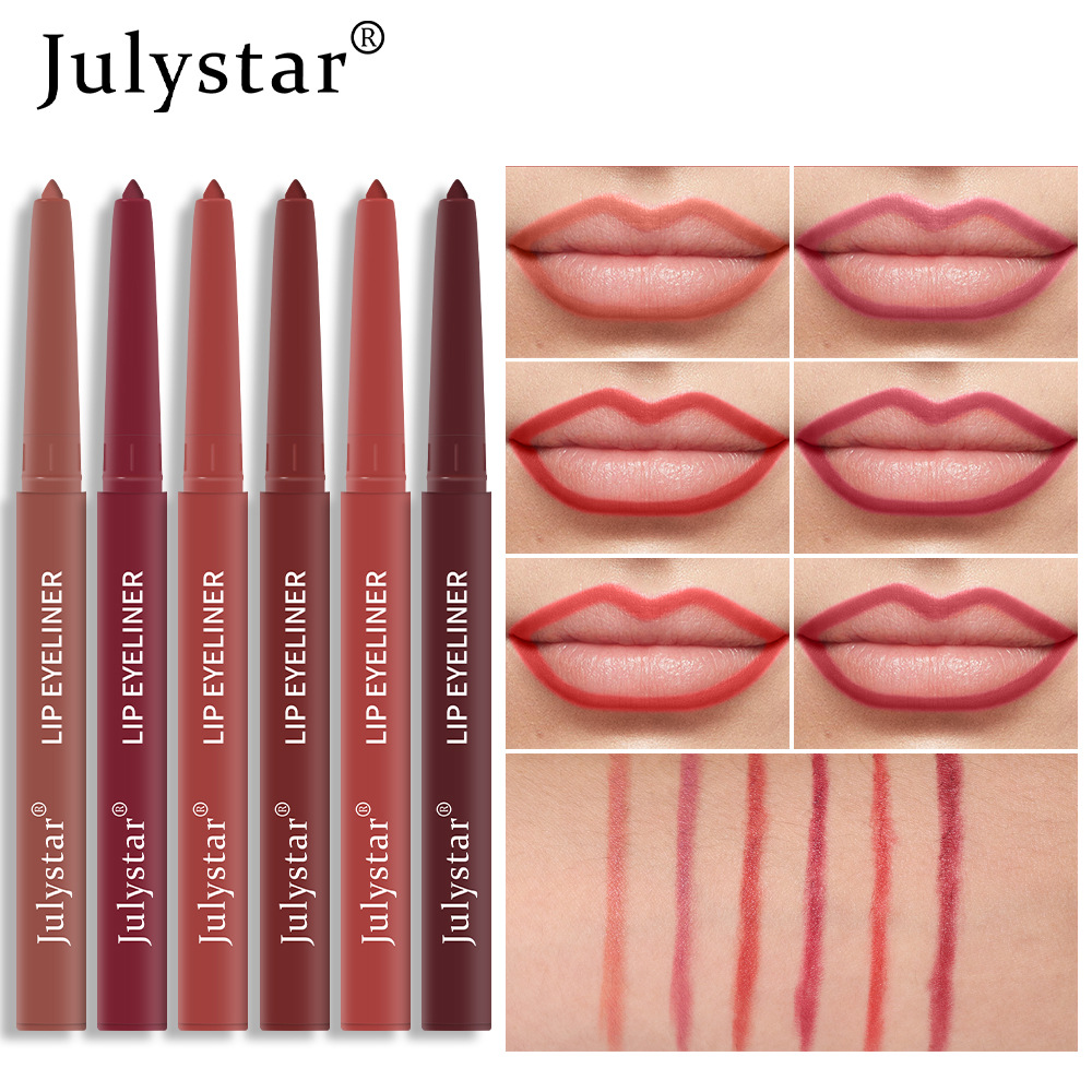 Julystar Lip Pencil Waterproof Smear-Proof Lipstick Pen Pink Matte Lip Gloss Rotating Lip Liner Suit