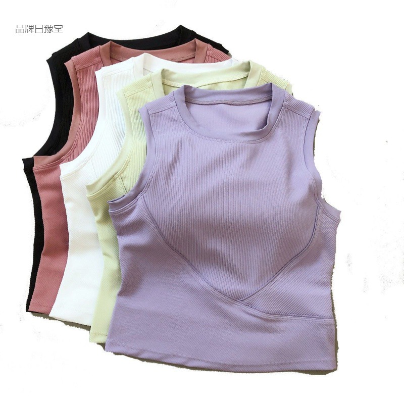 Free Shipping Spring and Summer New Rib Running Quick-Drying Sports Vest with Chest Pad Women's Yoga Clothes Midriff Outfit Tight Fitness