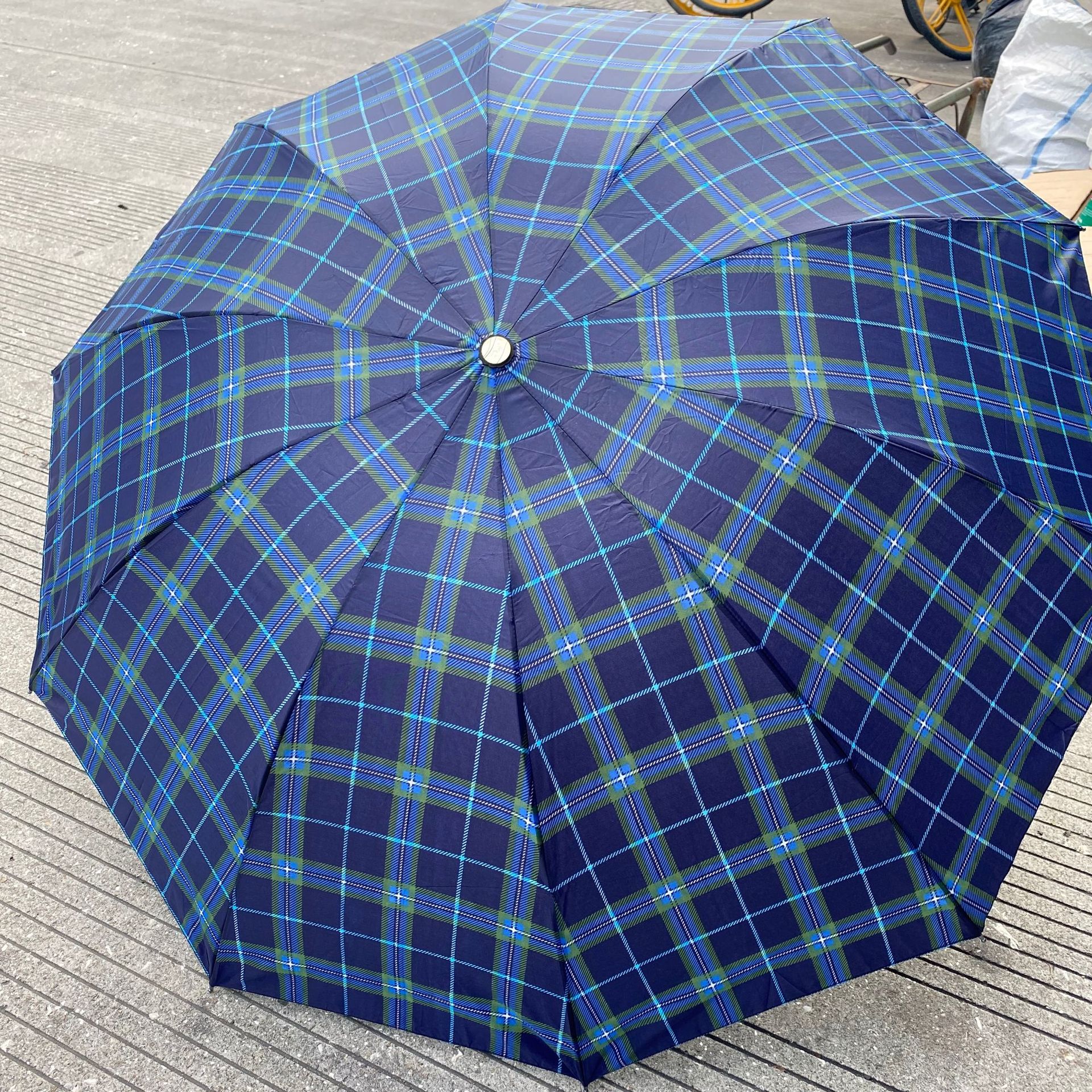 折叠加大格子晴雨伞十根骨架拒水男士格子雨印logo广告三折遮阳伞