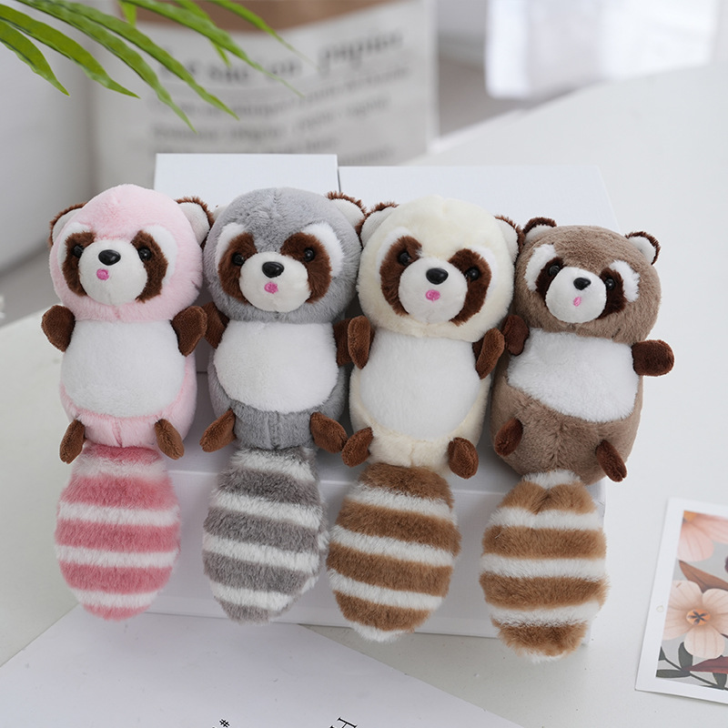 网红长尾小浣熊毛绒玩具玩偶钥匙扣挂件包包配饰货源小礼品批发