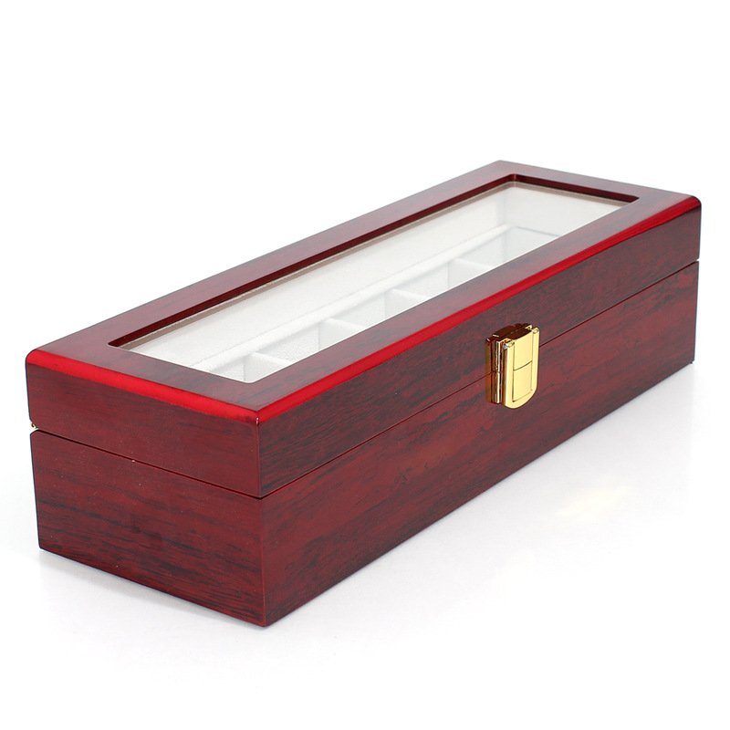 Solid Wood Red Baking Varnish Simple Home Watch Box Five-Bit Collection Box Storage Box High-Grade Gift Box Display Box