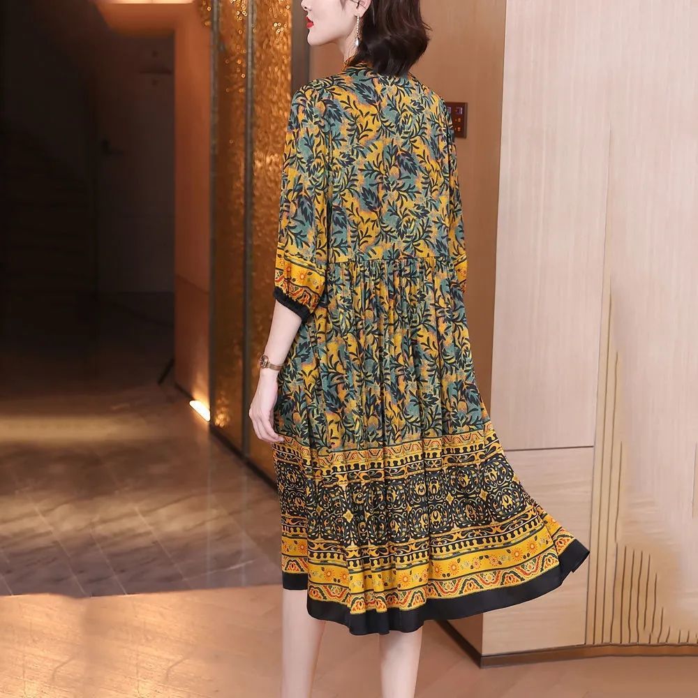 真丝连衣裙民族风长裙