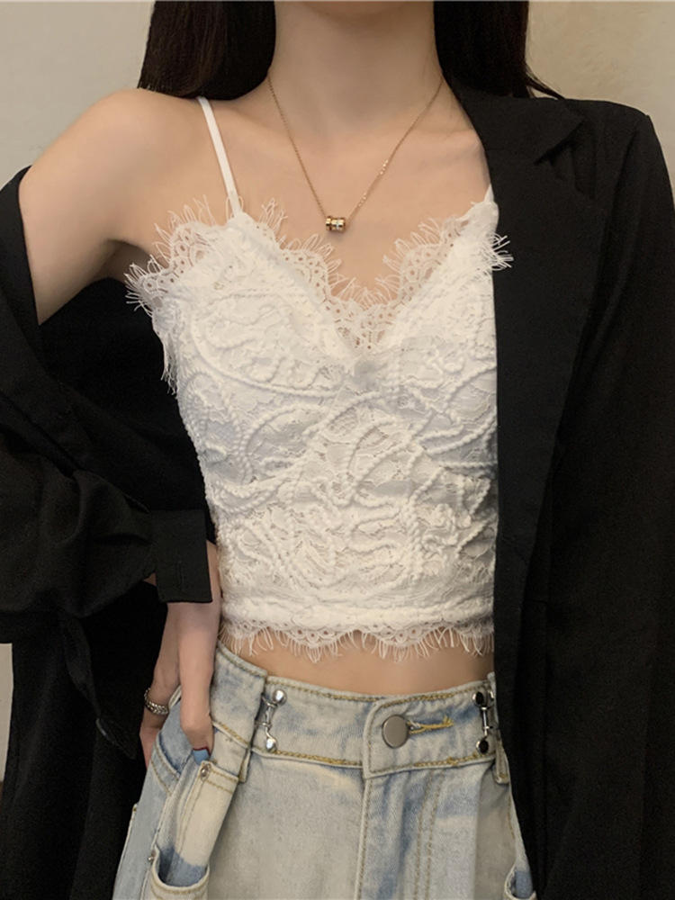 法式蕾丝白色吊带背心女内搭夏季设计感小众辣妹外穿抹胸上衣ins