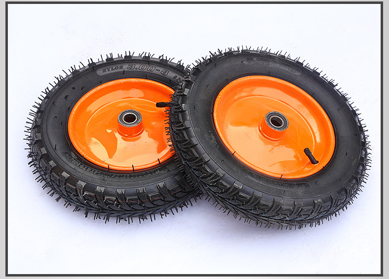 现货300-8充气轮加厚镀彩五星铁轮手推车小车轮子定向脚轮批发