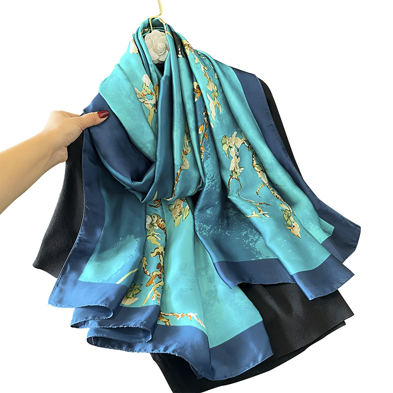 Retro National Style Lightweight Plum Blossom Artificial Silk 180 Large Long Scarf Women's Scarf Shawl Dual-Use Air-Conditioned Room Warm