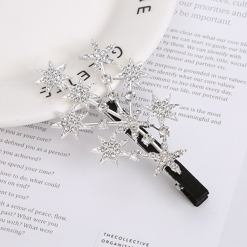 Korean Style Trending Cute Girl Super Fairy Mori Style Duckbill Clip Son Hair Clip Headdress Starry Sky Full Rhinestone Hairpin Side Bang Clip