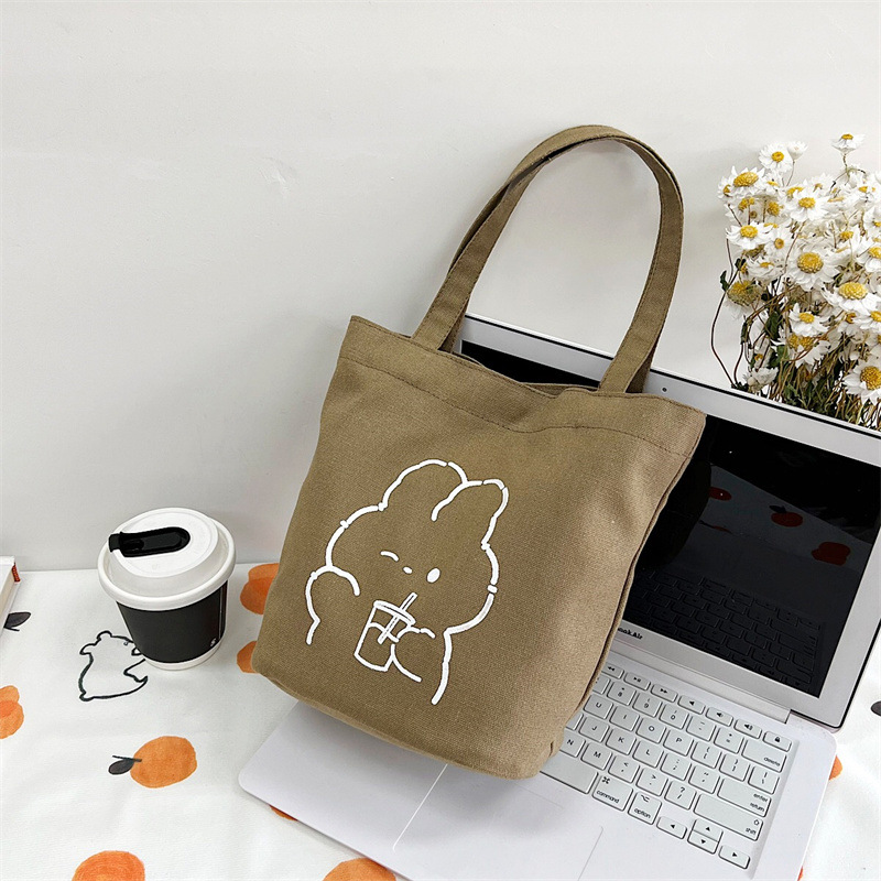 2023 New Canvas Handbag Trendy Simple Women's Bag Korean Cute Student Lunch Box Bento Embroidered Bucket Bag
