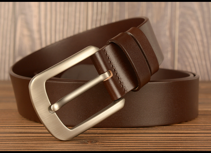 新款男士腰带头层牛皮休闲针扣光面皮带真牛皮男中轻年牛仔裤带