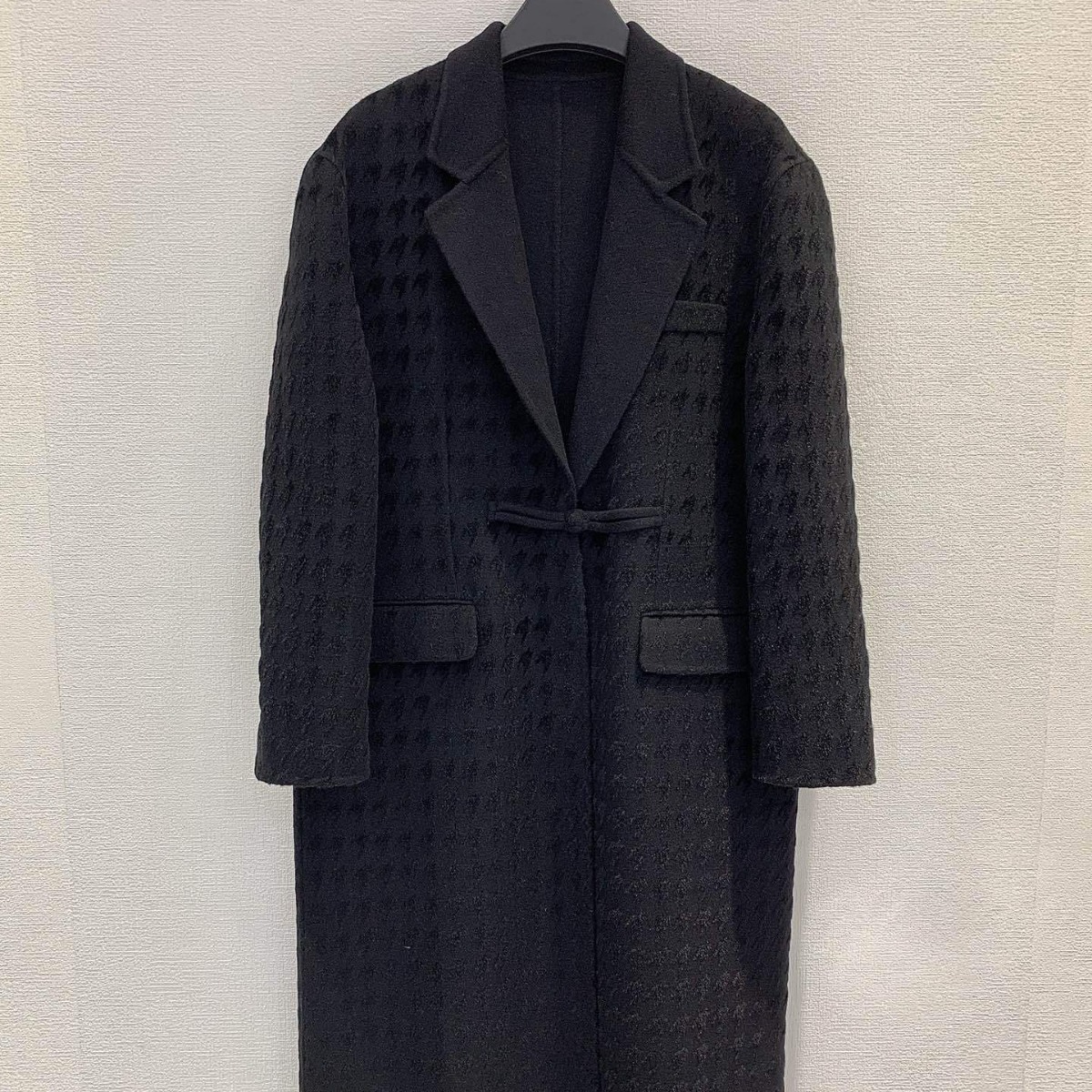 复古大气优雅外衣2023秋冬款千鸟格提花立领盘扣双面羊毛大衣外套