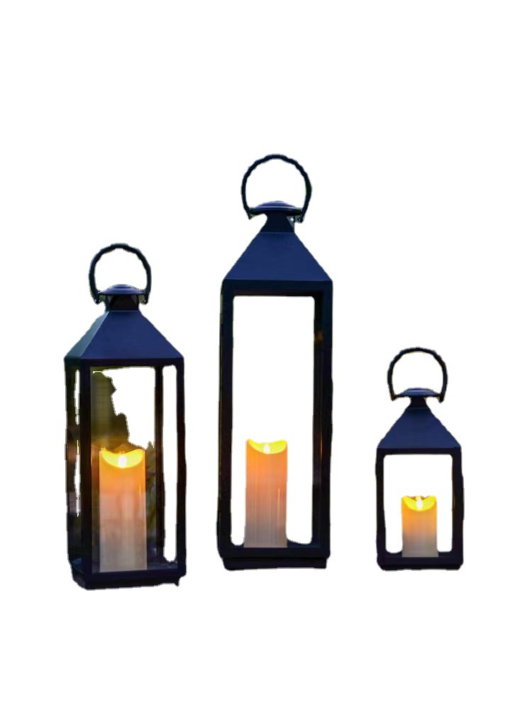 Nordic Modern Wrought Iron Windproof Candle Holder Ornaments Chinese Outdoor Simplicity Floor-Standing Storm Lantern Hotel Homestay Decorative Ornaments