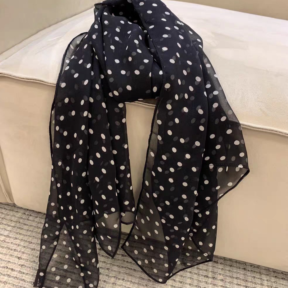 赫本风黑色波点100%桑蚕丝超大防晒披肩 真丝乔其纱丝巾-阿里巴巴