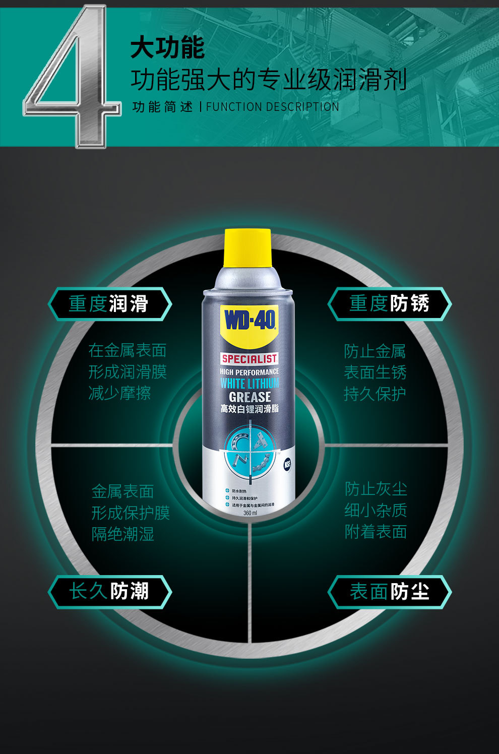 wd-40高效白锂润滑脂360ml链条润滑油泡沫型门窗铰链润滑剂防锈剂