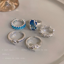 韩国时尚锆石几何花朵开口戒指潮流小众设计感食指戒高级感手饰女