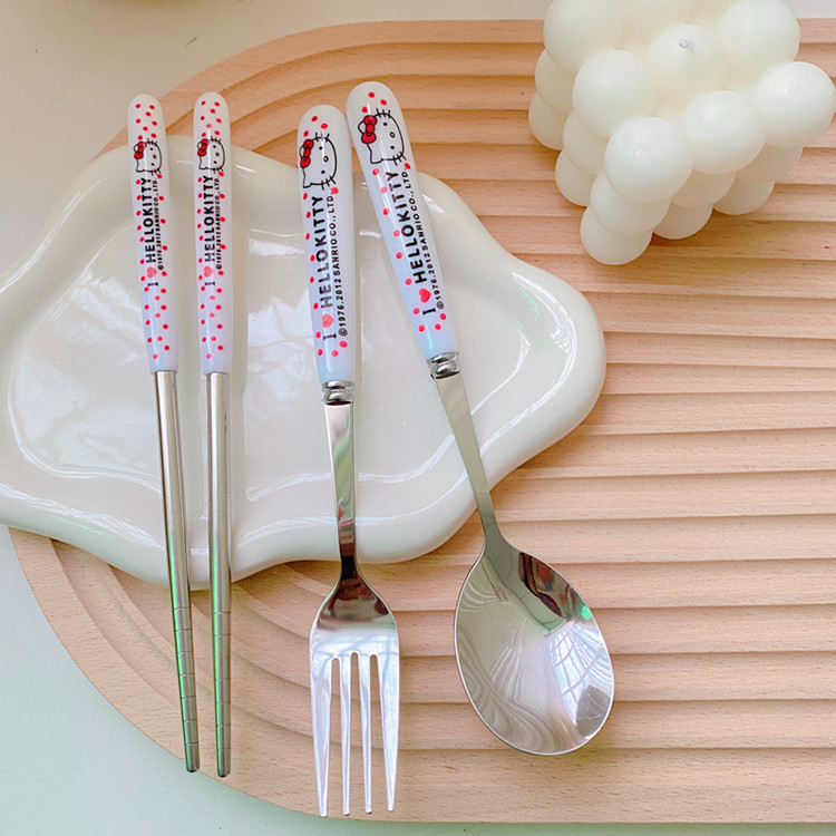 Cute Portable Clow M Ceramic Tableware Chopsticks Spoon Fork Student Stainless Steel Three-Piece Tableware Gift Box