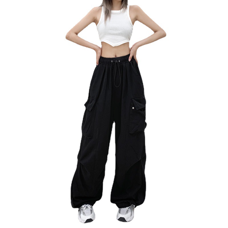 High Street Overalls for Women 2023 New Loose Straight Wide Leg Large Pocket Casual Retro Ankle Banded Pants Tide