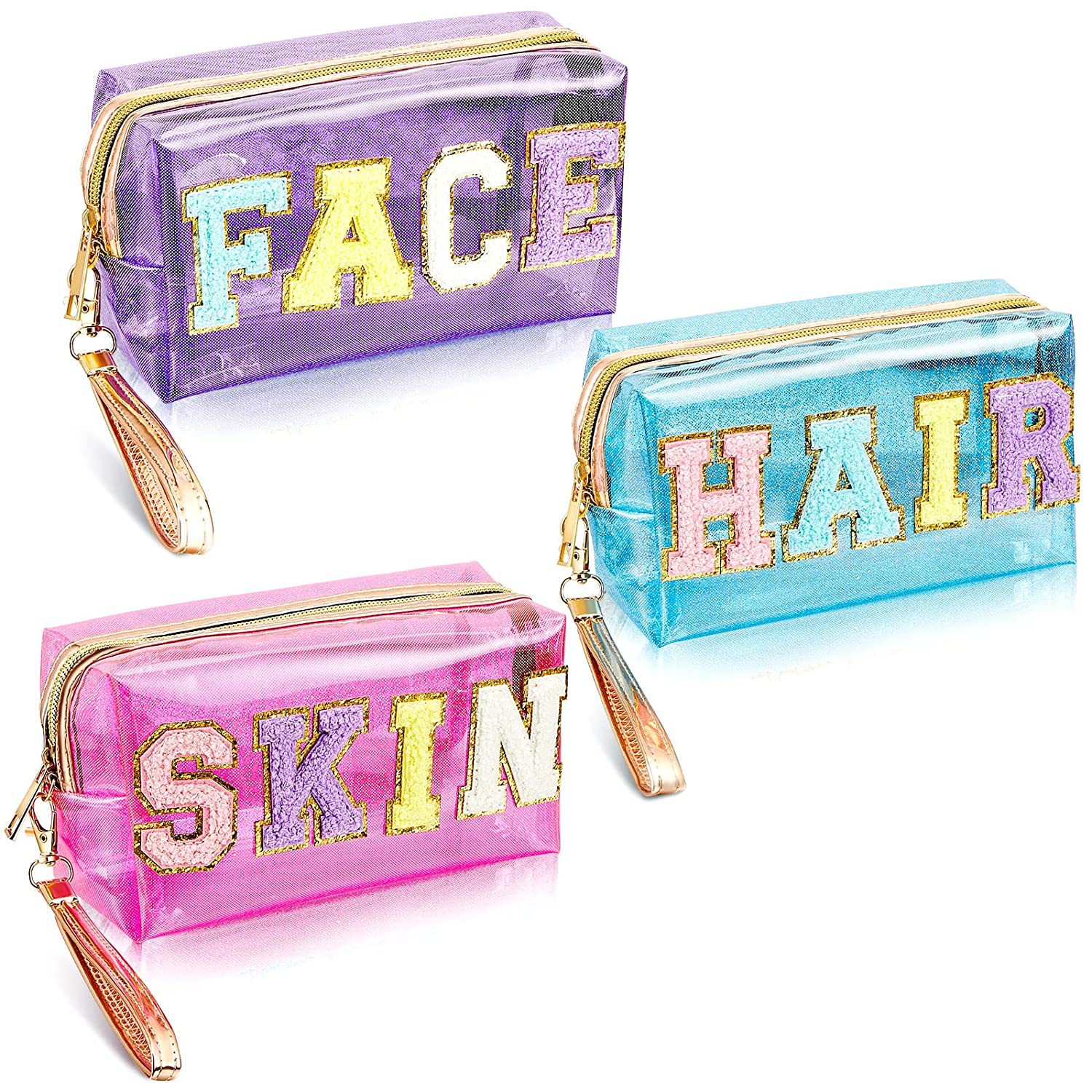 2023 New Cross-Border Laser PVC Cosmetic Bag Women's Portable Embroidery Letter Sticker Storage Bag Waterproof Wash Bag