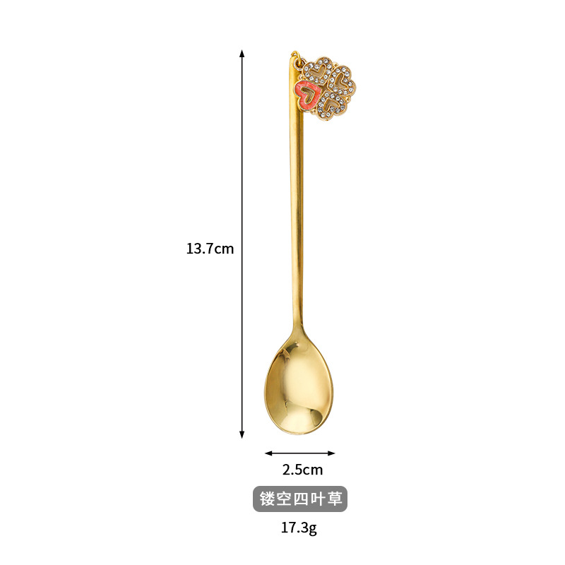 Stainless Steel Spoon Household Hotel Sweet Couple Four-Leaf Clover Pendant Dessert Coffee Spoon Gift Giving Box-Packed Factory Wholesale