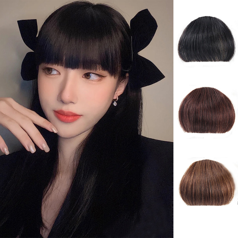 真人发丝漫画刘海假发女网红加厚一刀齐平刘海自然隐形刘海片现货