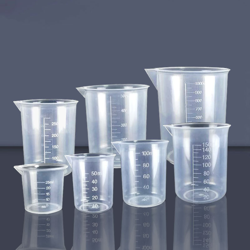 塑料烧杯透明带刻度实验工具量筒50 150 300 500 1000ml 无柄量杯