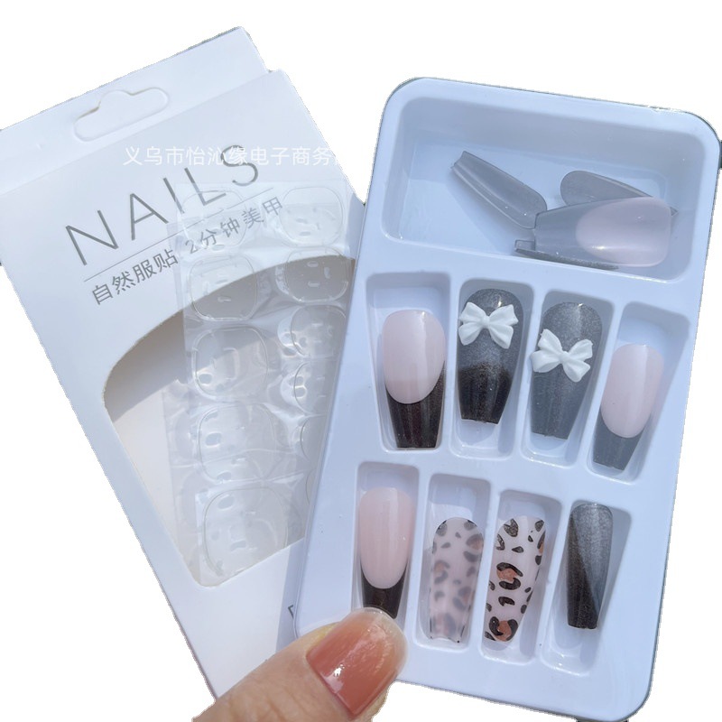 Long Nail Shaped Piece Bow Small Decoration Fake Nails Jelly Glue Nail Stickers Adult Wearable Manicure Wholesale