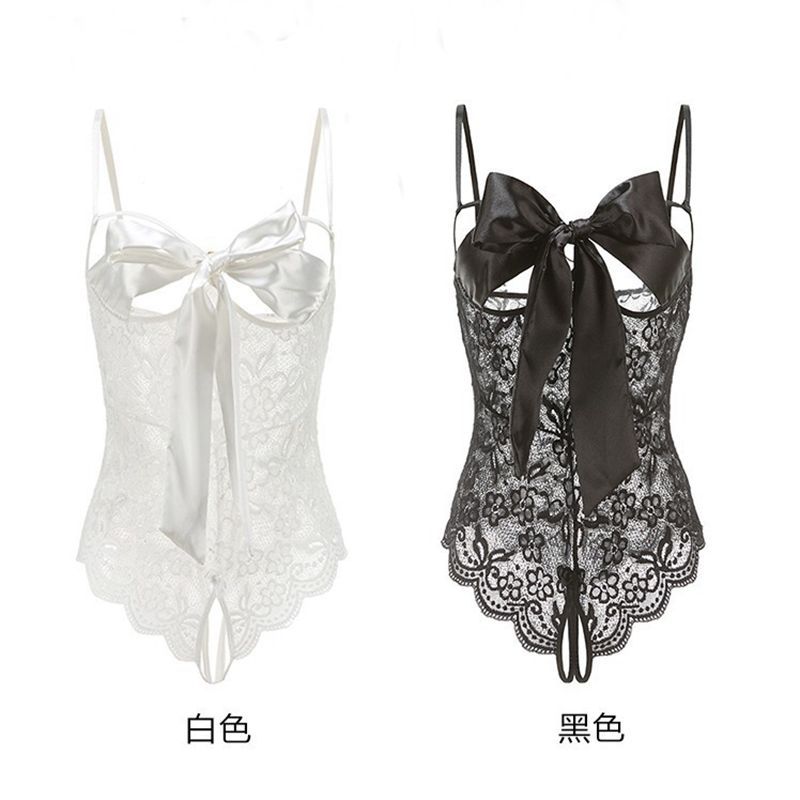 朵蜜拉情趣内衣性感蝴蝶结绑带露胸蕾丝开裆连体衣欧美跨境批发