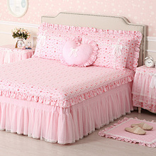 1PKN公主床罩单件床裙全棉床套罩床盖蕾丝花边儿童房床单女