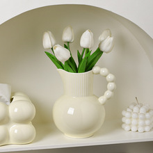 法式小众提手奶壶陶瓷花瓶摆件客厅插花感餐桌桌面家居装饰品