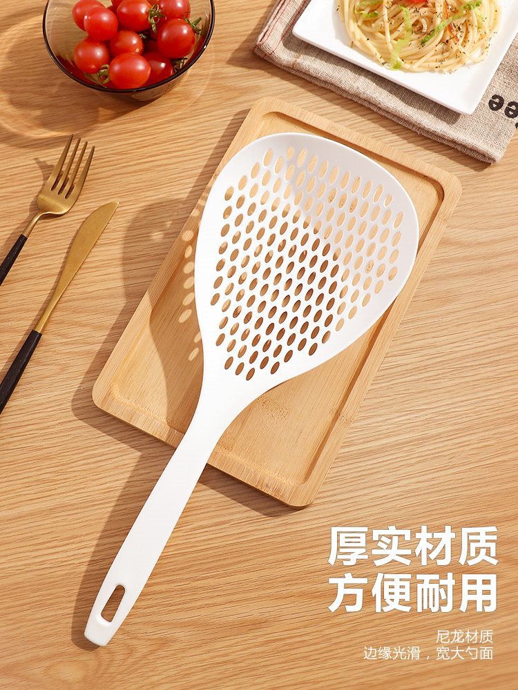漏勺家用厨房沥水不粘锅耐高温尼龙面条过滤网捞面平口漏铲捞勺大