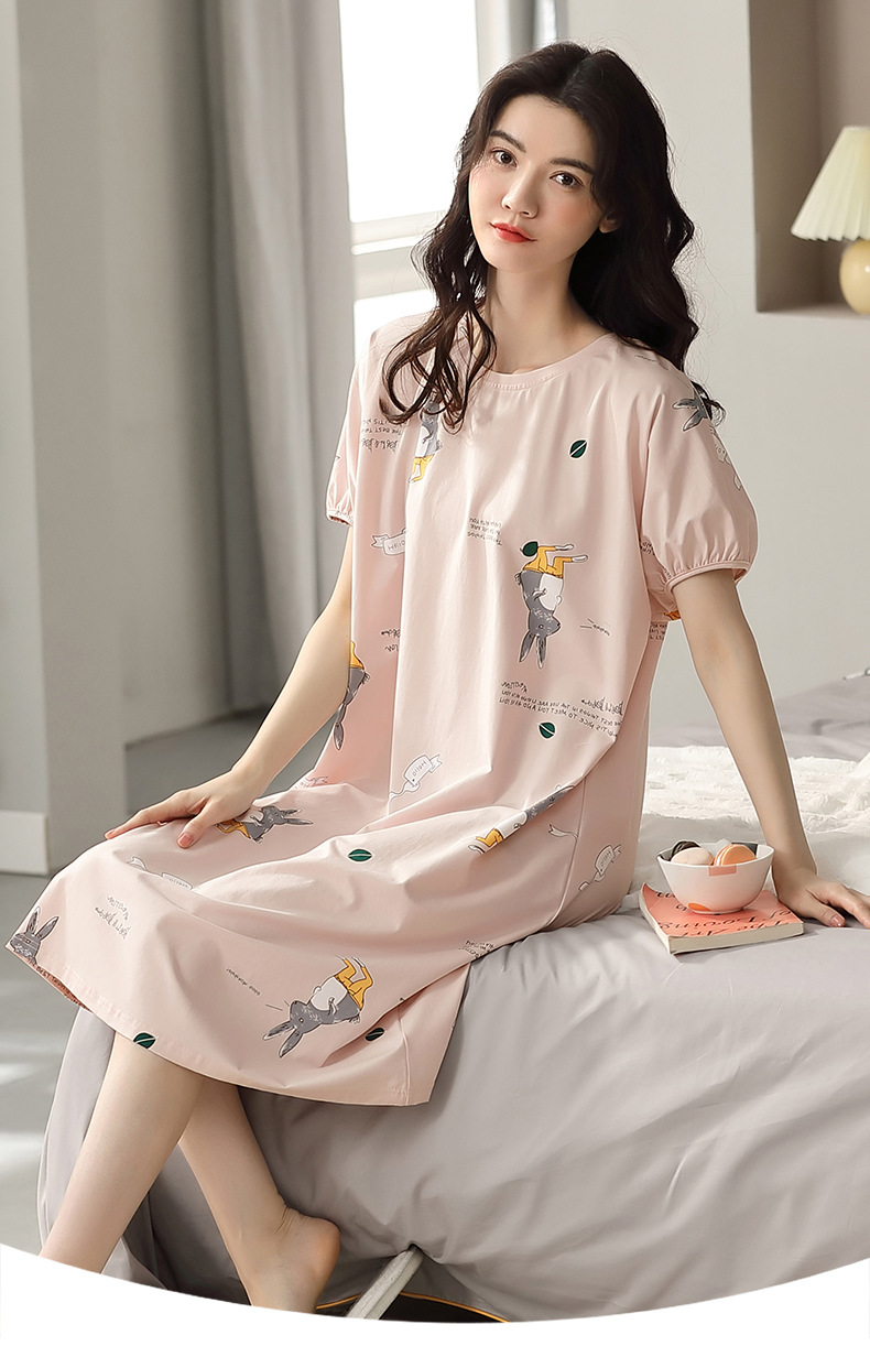 加工定制夏纯棉女睡裙贴牌订货oem套头宽松睡衣裙薄款休闲家居服