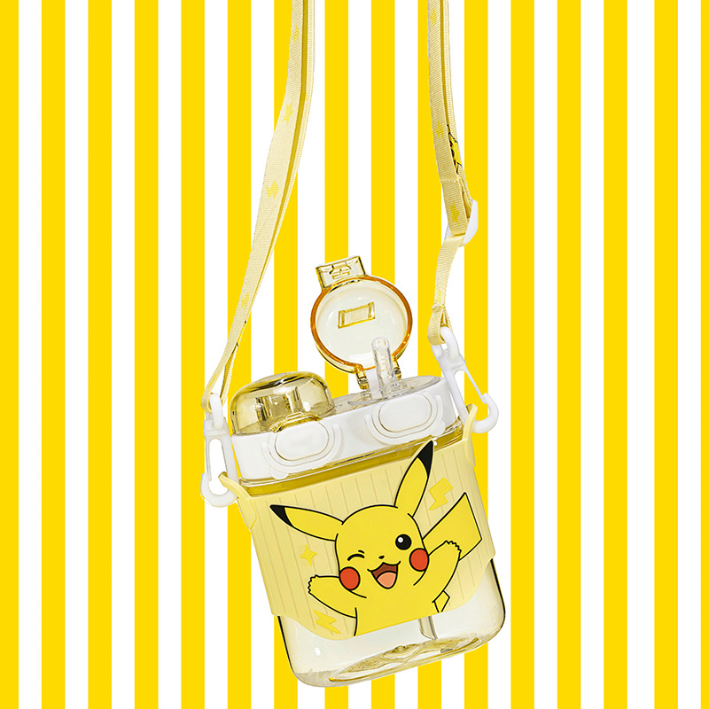 Pokemon Series Pikachu 2024 New Sports Bottle Printed Rope Holding Cute Cartoon Cyber Celebrity Portable Plastic Cup