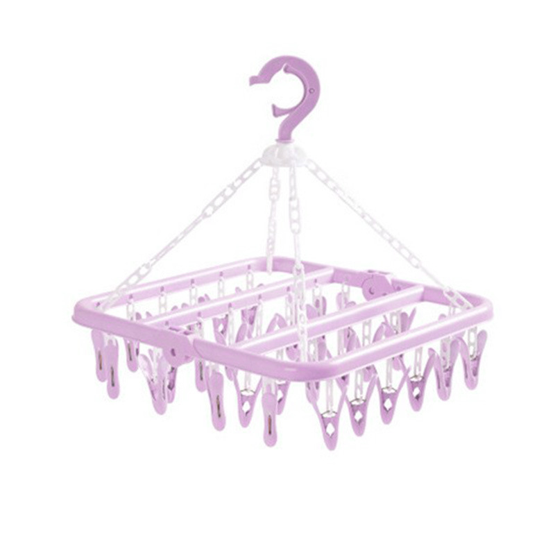 Plastic Adult Windproof Foldable Hanger Children Baby Panty-Hose Hanger Household Multi-Head Drying Rack 32 Clip