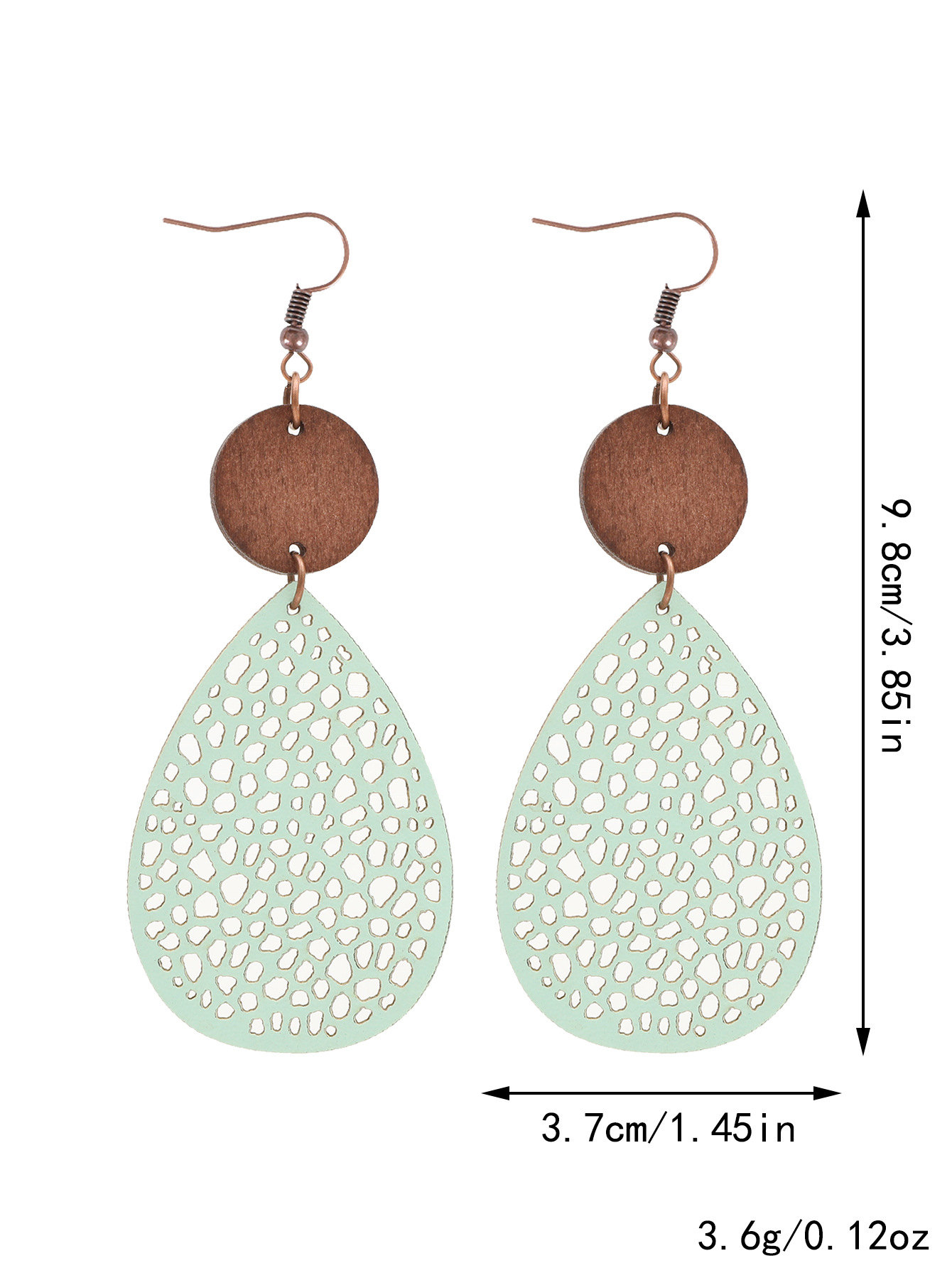 Drop-Shaped Hollow Leather Wood Piece Combination Mesh Earring Pendant for Ladies Earrings Cross-Border European and American Amazon AliExpress