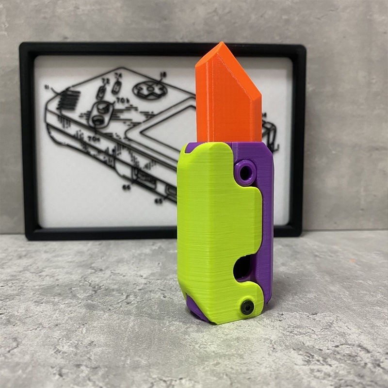 Luminous Flash 3D Gravity Knife Radish Knife Same Style Decompression Push Card Toy 3D Printing Fluorescent Jump Crystal Transparent