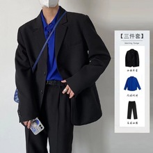 新品新品韩风气质款痞帅黑色西装外套男士宽松版潮流时髦西服套装