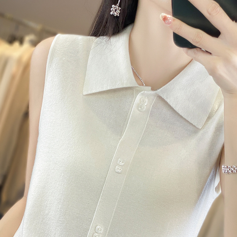 Bandage Dress Vest Women's Polo Collar Sleeveless Cardigan Top Slimming Bottoming Shirt Thin Knitwear Autumn New Women Clothes