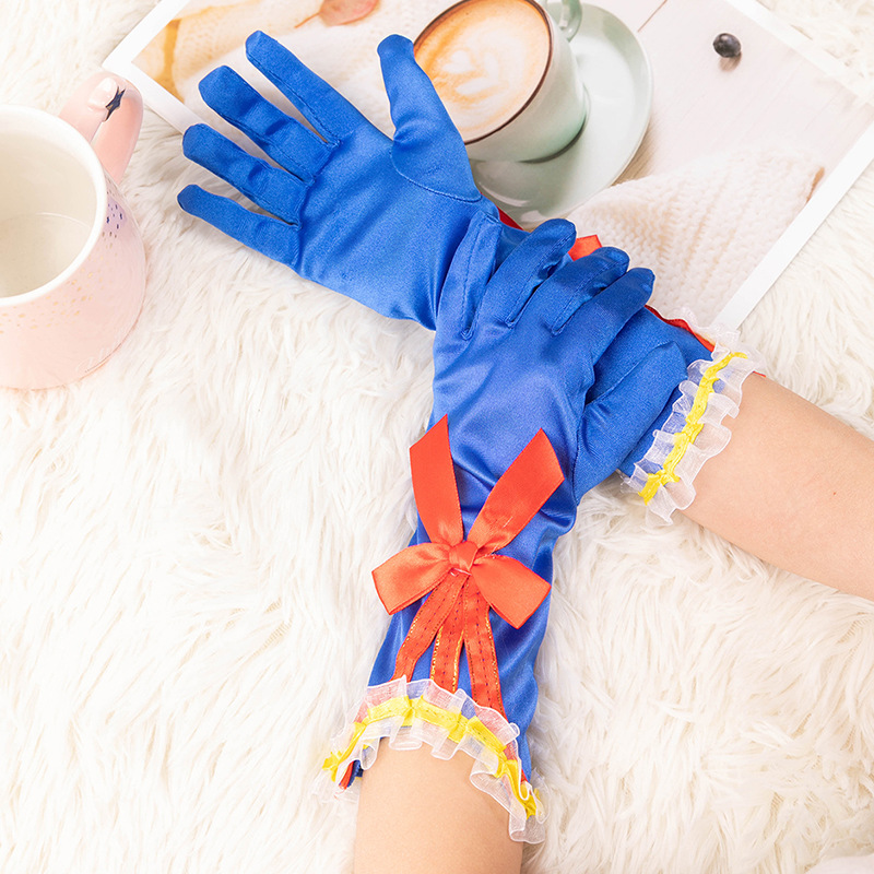 Children's Snowyprincess Cosplay Long Gloves Royal Blue Lace Bow Gloves Stage Gloves for Performance