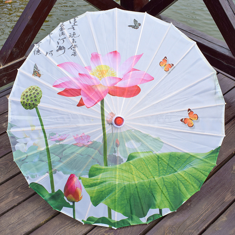 Oiled Paper Umbrella Silk Cloth Printed Umbrella Antique Umbrella Wholesale National Trendy Style Hanfu Decorative Suspended Ceiling Dance Performance Umbrella