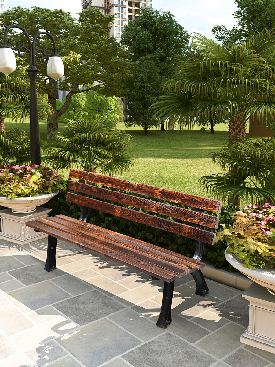 防腐木公园椅户外长椅庭院休闲椅子露天靠背长条室外铁艺休息座椅