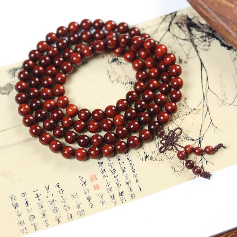 African Old Materials Pterocarpus Santalinus Bracelet Red Sandalwood Zambia Red Sandalwood Buddha Beads 108 Bracelet like Indian Rosewood