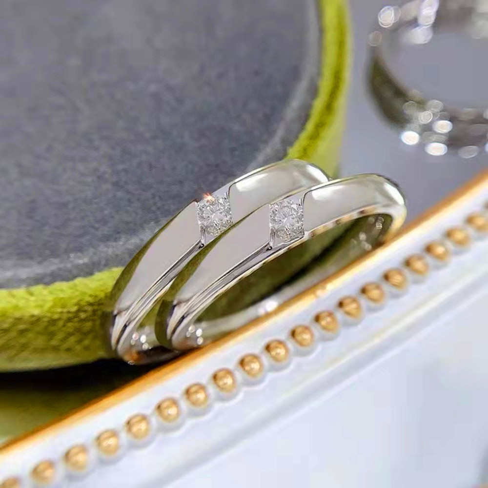 莫桑钻情侣对戒 纯银s925单钻简约求婚订婚30分时尚单品戒指代发