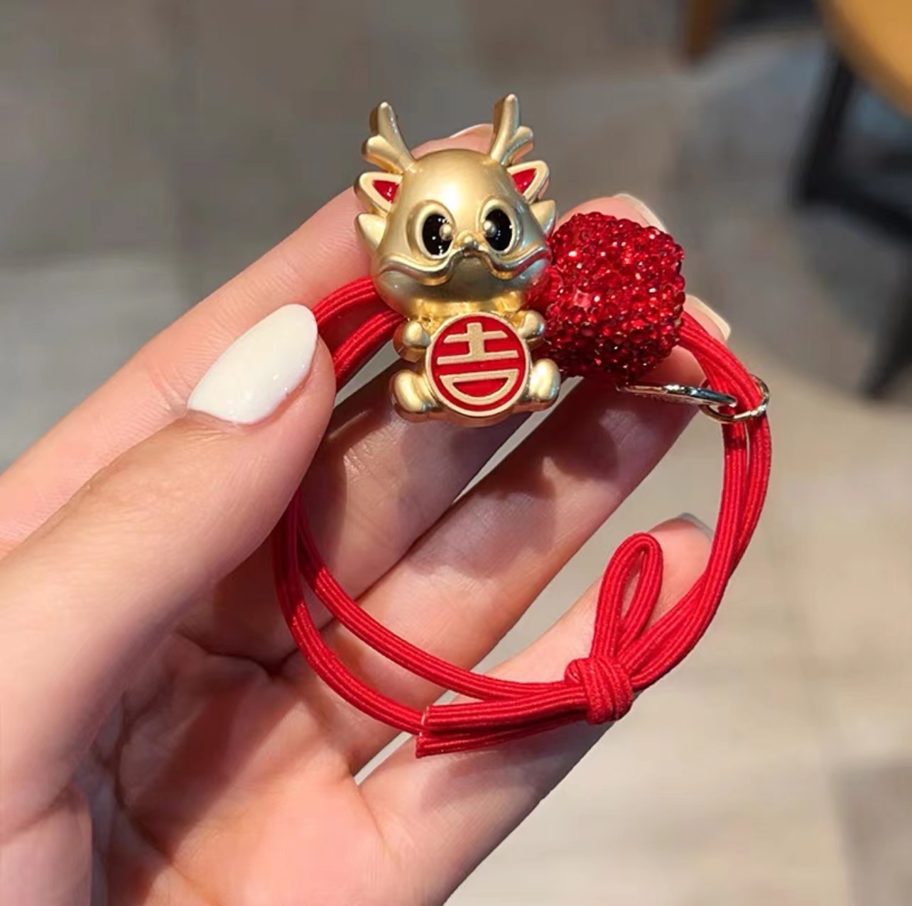 New Year 2024 Zodiac Festive Red Dragon Birth Year Headband Female Hair Tie Rubber Band High Elastic Durable Rubber Band Hair Band